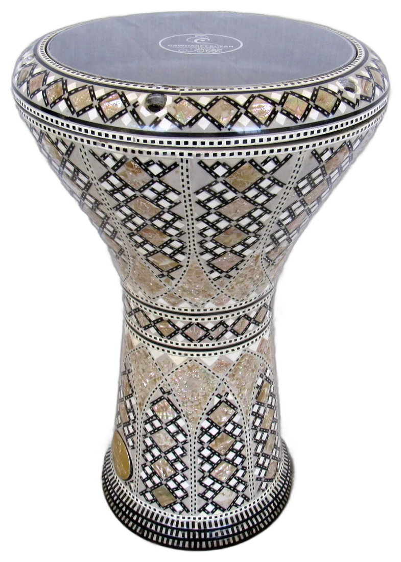 Tambor de copa con decoración geométrica de nácar